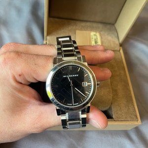 Men's Burberry Watch Black Dial, Stainless Steel Case & band